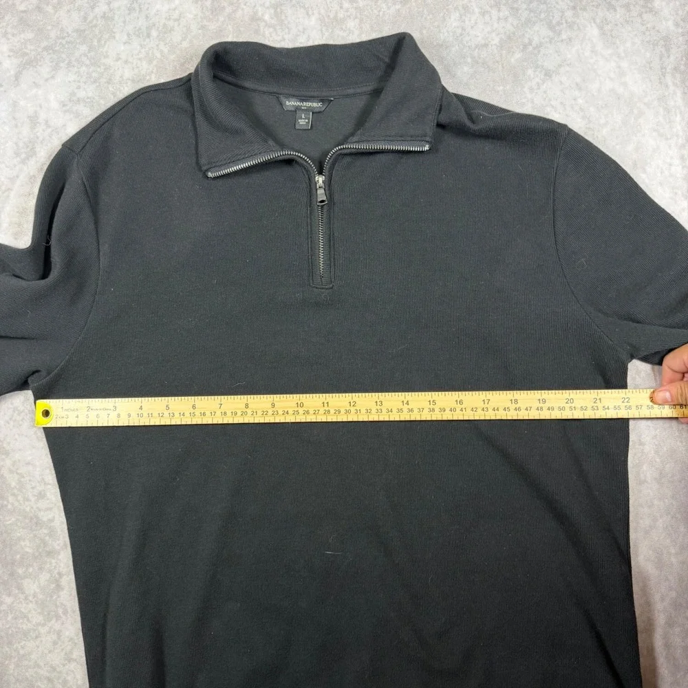 Banana Republic Mens Large Black Ribbed Quarter Zip Pullover Sweater Mock Neck